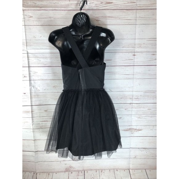 BCBGeneration Women's Dress Size 4 Black Tulle Tweed V-Neck Strappy Zip Back - Picture 4 of 8
